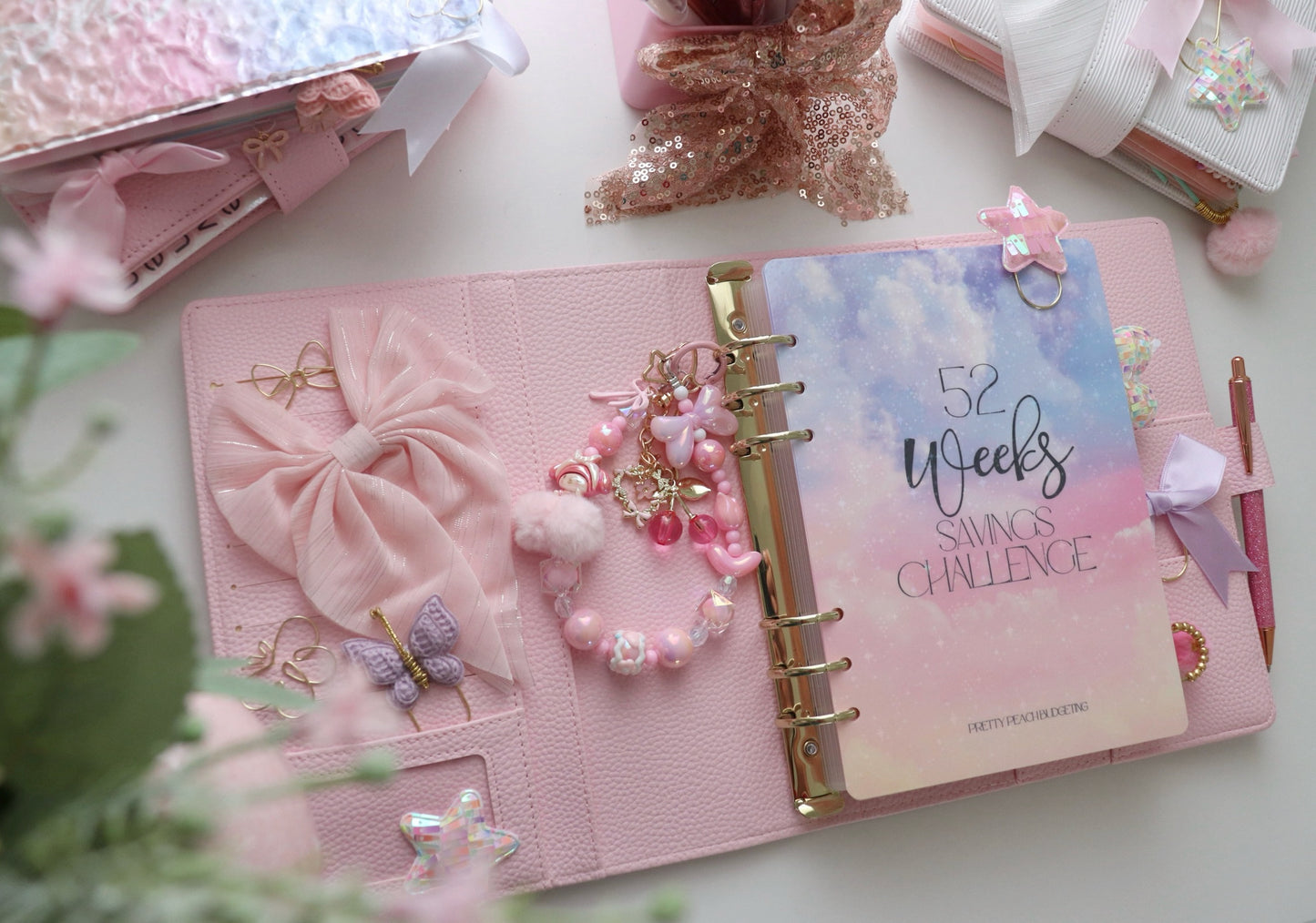 BINDER BOW CLIP LARGE - SOFT PINK WHITE