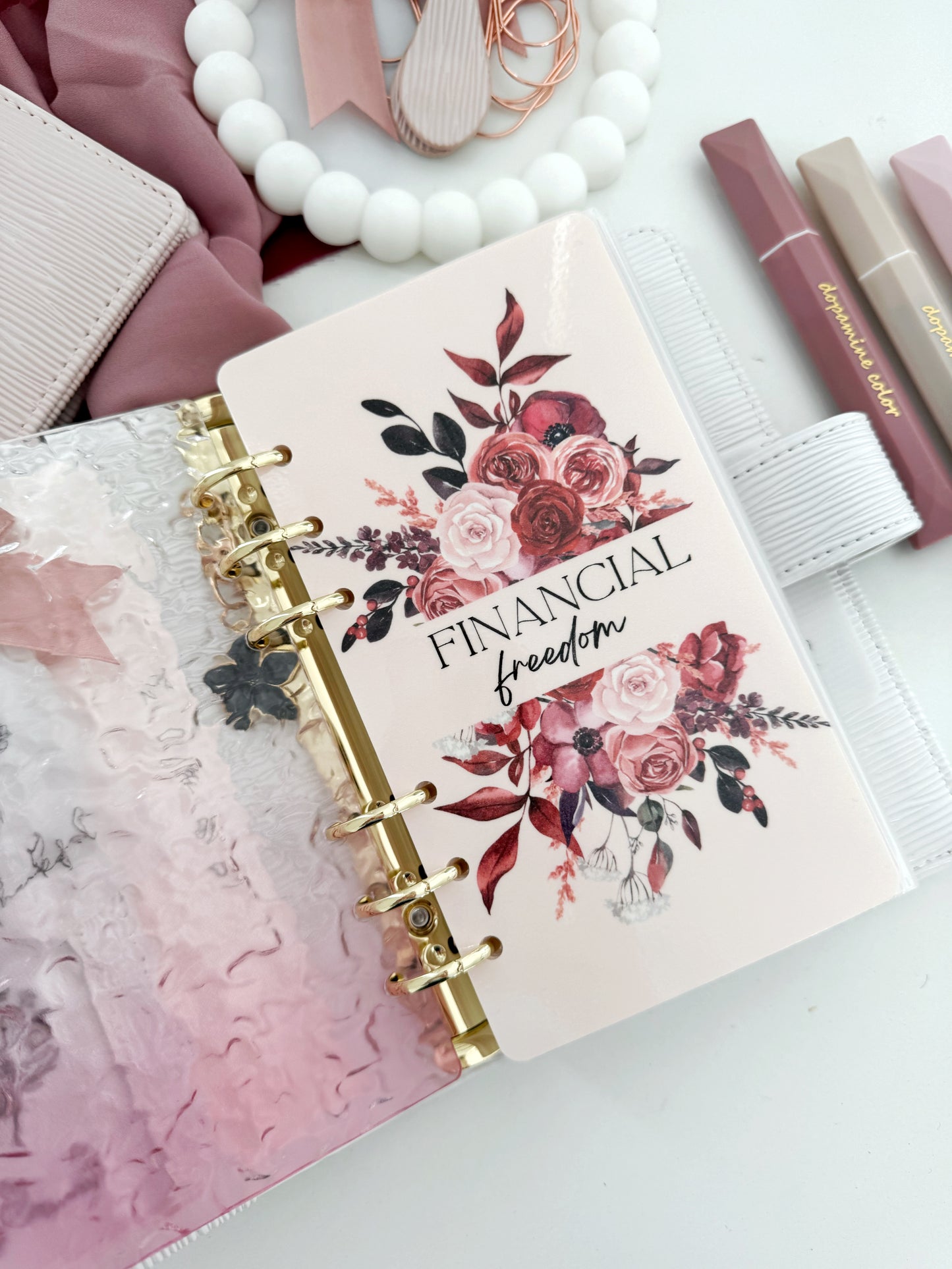 DASHBOARD & 6 CUSTOM ENVELOPES - BURGUNDY BORDER FLORAL DESIGN