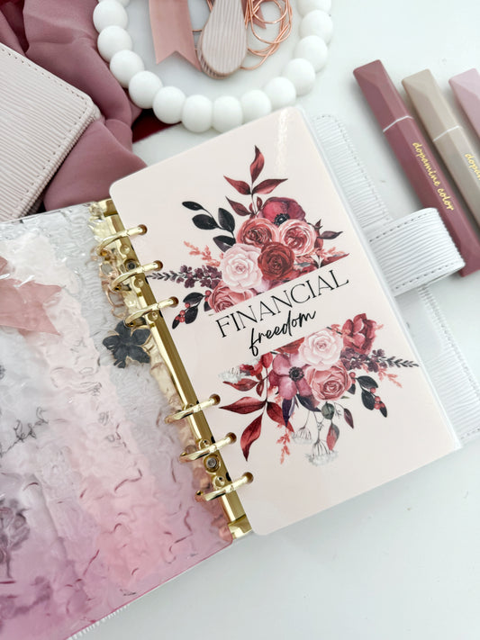 DASHBOARD & 6 CUSTOM ENVELOPES -  BURGUNDY BORDER FLORAL DESIGN