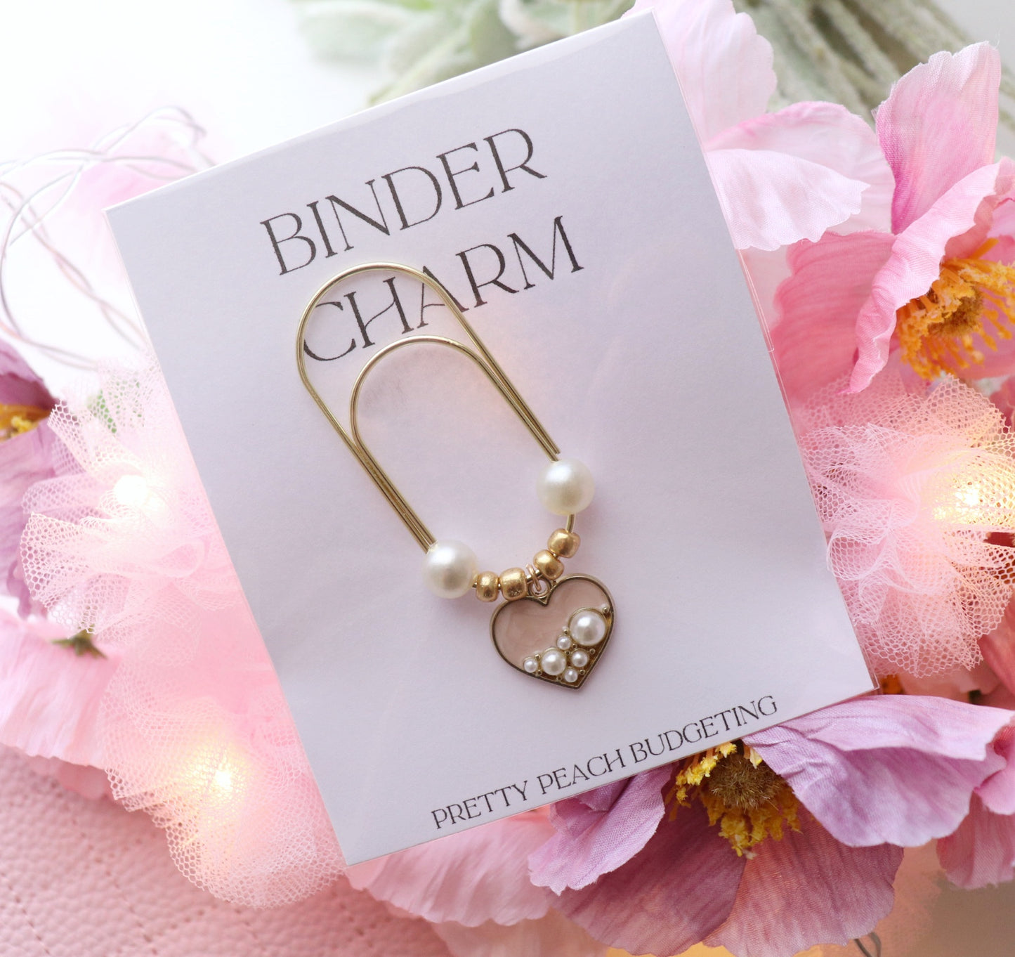 PAPERCLIP CHARM - PINK PEARL HEART