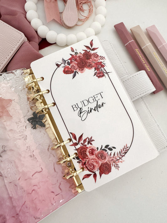 DASHBOARD & 6 CUSTOM ENVELOPES -  OVAL BURGUNDY BORDER FLORAL DESIGN