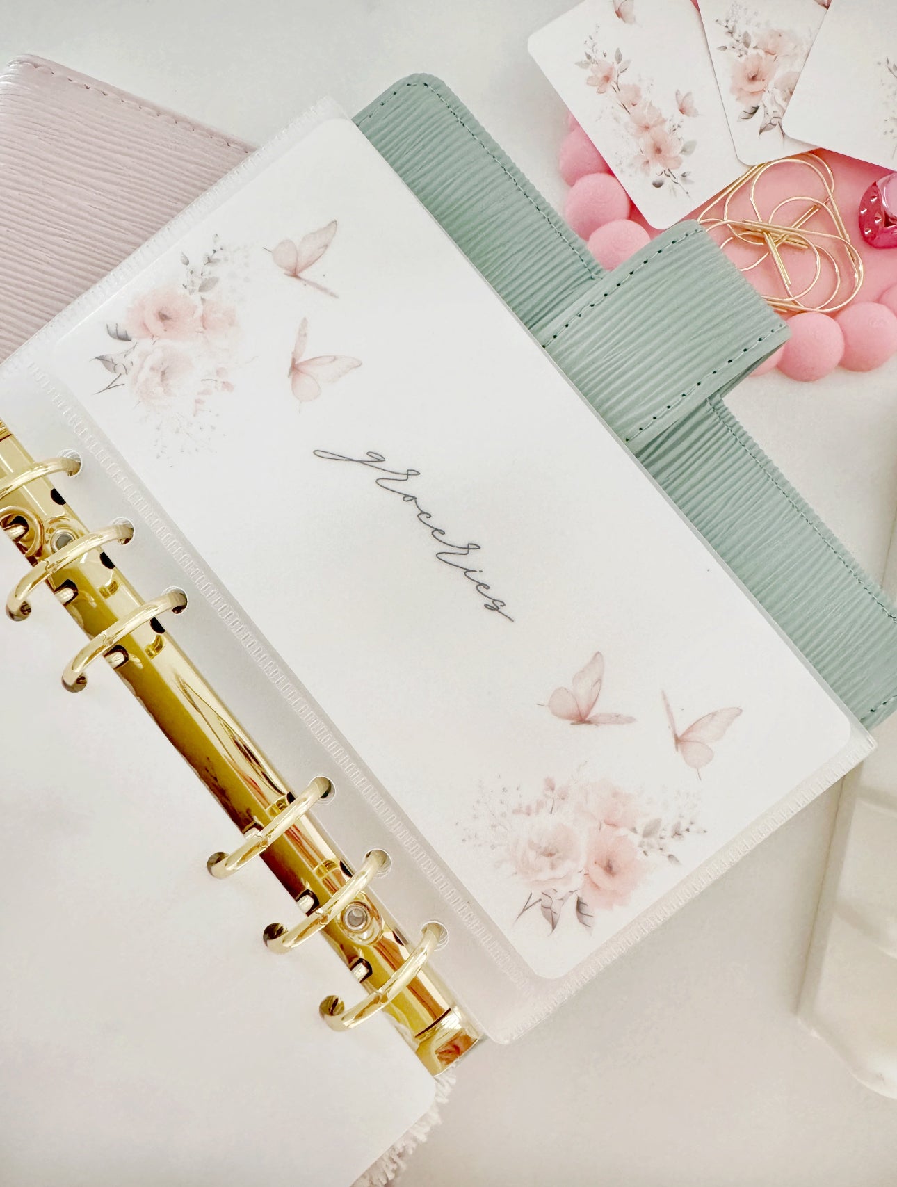 DASHBOARD & 6 CUSTOM ENVELOPES - SOFT PINK BUTTERFLY DESIGN