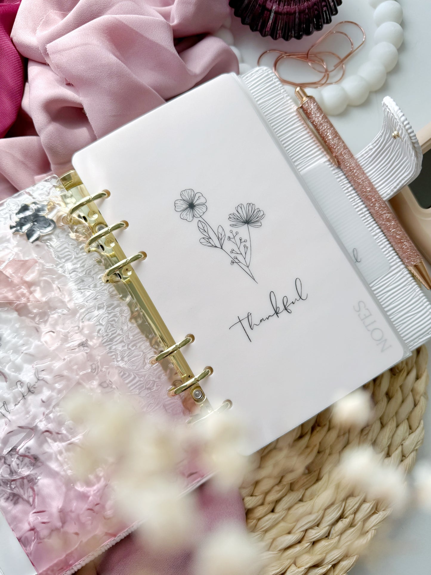 DASHBOARD & 6 CUSTOM ENVELOPES - VELLUM FLORAL THANKFUL DESIGN