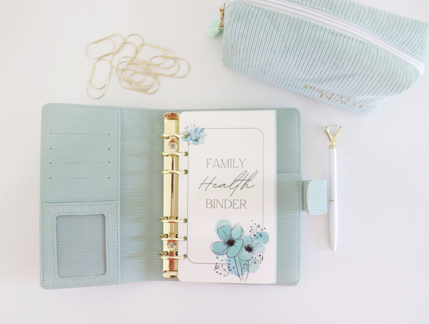 DASHBOARD & 6 CUSTOM ENVELOPES - MINT FLOWER DESIGN