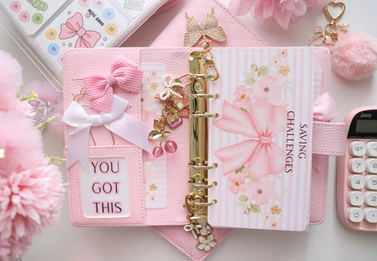 DASHBOARD & 6 CUSTOM ENVELOPES -PRETTY PINK BOWS