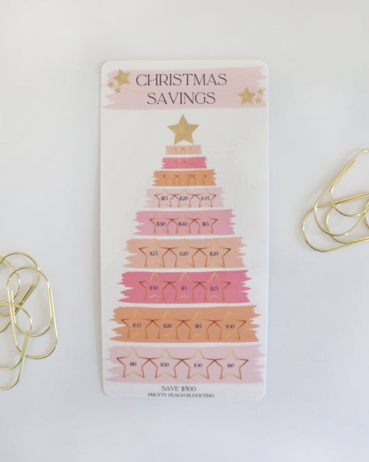 CHRISTMAS TREE PEACHY PINK SAVINGS TRACKER